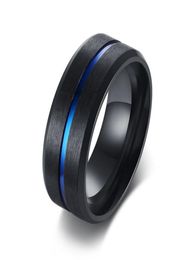 8mm Casual Black Men Ring Blue Line Stainless Steel Male Wedding Band Comfort Wear Gentlemen Jewelry3730665