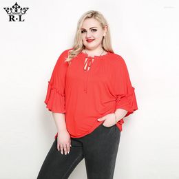 Women's T Shirts Retro Lace Up Extra Large Bell-Sleeve Top