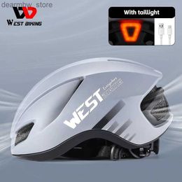 Cycling Caps Masks WEST BIKING Bicycle Helmet Cycling LED Light Rechargeable Cycling Helmet Mountain Road Bike Pneumatic Helmet Sport Safe Hat L48