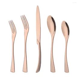 Dinnerware Sets 5Pcs Rose Mirror Tableware Set Knife Fork Spoon 18/10 Stainless Steel Cutlery Silverware Kitchen Western Flatware