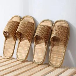 Slippers Men's Summer Bamboo Woven Rattan Grass Mat Lovers Soft Bottom Non Slip Hollow Out Breathable Home Casual