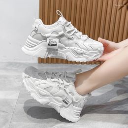 Casual Shoes Platform For Women Sweet Chunky Sneakers Flats Mesh Lace Up Mid Heels Round Toe Solid Vulcanize Plus Size