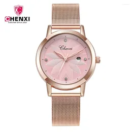 Wristwatches Fashion Pink Rose Gold Women Watches Flower Petal Casual Lady Watch Waterproof Minimalism Rhinestone Dress Female Clock