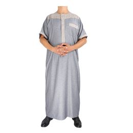 Men's four seasons universal cotton linen short-sleeved ethnic embroidery Middle East Arab robe