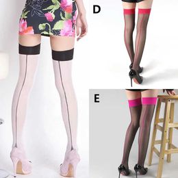 8DCL Sexy Socks High-tube Wide Lace Oil Glossy Retro Thigh High Stockings Women Sexy Shiny Lingerie Transparent Patchwork Stockings 240416