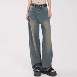 Wide Legged Pants Spliced with Dropped Floor Dragging Pants Loose Casual Jeans Long Pants for Women