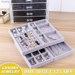 Accessories Packaging Organisers New Velvet Jewellery Organiser Tray Display Designed Flannel Storage Drawer Ring Earring Portable Jewlery Box Y240417