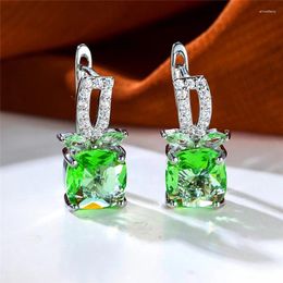 Backs Earrings Luxury Female Apple Green Zircon Stone Clip Charm Silver Color Wedding Jewelry For Women