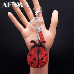 Keychains Lanyards Tassel Crystal Keychain Bag Charm for Women/Men Ladybird Key Chain Accessories Jewelry llaveros para mujer lujo K2871S01 Y240417