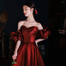 Party Dresses Burgundy Cocktail Dress Bow Satin Off Shoulder Detachable Sleeve Strapless Long A-line Formal Wedding Bride Prom Gowns