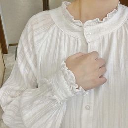 Women's Blouses White Blouse Women Stand Collar Ruffle Autumn Single-breasted Long Sleeve Shirt Cardigan Kawaii Clothes Designer Tops