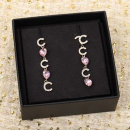 2022 Luxury quality Charm drop earring with heart shape pink crystal design and nature shell beads have box stamp PS3428A210h