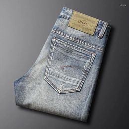 Men's Jeans Vintage Denim Pants Fashionable Designer High-quality Washed Blue Elastic Slim Fit Slit