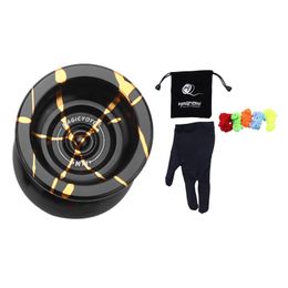 Magicyoyo N11 Alloy Aluminium Professional Yoyo Unresponsive Yoyo Ball Black Golden Bag Glove 5 Strings 240411