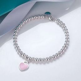 Luxury Bracelets T Chains Bangle Love Heart Enamel Pendant Hand Chain Female S925 Silver Girl Friend Handchains Ladies Bracele DSBG