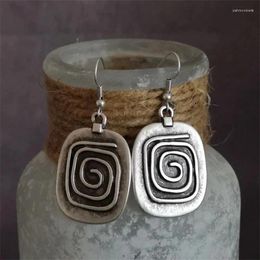 Dangle Earrings Ethnic Antique Silver Plated Spiral Tribal Jewellery Boho Chic Square