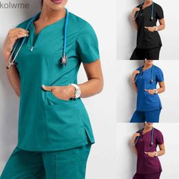 Men's Casual Shirts Fashion Blouse Tops Soild Short Sleeve V-neck Working Uniform Printing Shirt Pet Scrubs Costume YQ240417