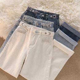 Women's Jeans White Baggy Denim Trousers Women Y2k Korean Fashion Straight Wide Leg Pants Light Blue Waist Casual Female Autumn