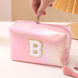 Cosmetic Bags PU Waterproof Bag Letter Embroidered Small Storage Women Novelty Travel Clutch Large Capacity Ladies Makeup