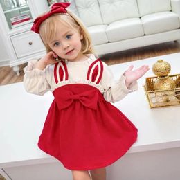 Girl Dresses Sellong Ears Bowknot Outfits Toddler Girls Long Sleeve Princess Flower Dress