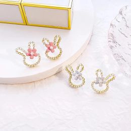 Stud Stud New Cartoon Rabbit Ear Studs Earrings for Women Girls Lovely Elegant Bow Flowers Earring Ladies Wedding Party Birthday Jewelr