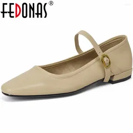 Dress Shoes FEDONAS Women Pumps Low Heels Genuine Leather Round Toe Woman Buckle Strap Concise Casual Working Spring Summer Basic