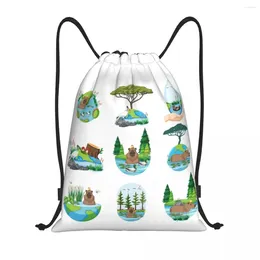 Shopping Bags Custom Set Of Capybara In Pond Drawstring Backpack Men Women Lightweight Gym Sports Sackpack Sacks For Traveling