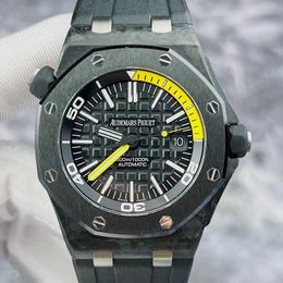 Designer Watch Luxury Automatic Mechanical Watches 15706au Forged Carbon Ceramic Ring Black Yellow Colour Matching Date Mens Movement Wristwatch