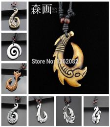 SENHUA Hawaiian Style Men Womens Imitation Bone Carving NZ Maori Fish Hook Charm NecklaceFishhook Pendant Gift MN2584752580