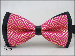 1 pieceslot Chinese style Bow Tie Satin and polyestergold Geometric grid patternmen women red bow tie 240412