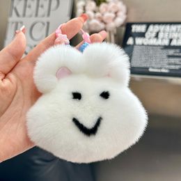 11cm/4.3" Real Genuine Rex Rabbit Fur Bunny Bag Charm KeyChain Bag Accessories Phone Purse Pendant Gift