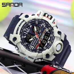 Wristwatches SANDA G Style Men's Military Sports Electron Watch LED Digital Quartz Dual Display Shockproof Waterproof Men Relogio