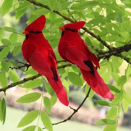 2pcs Simulation Feather Birds with Clips for Garden Lawn Tree Decor Handicraft Red Figurines Christmas Home Decoration 240416