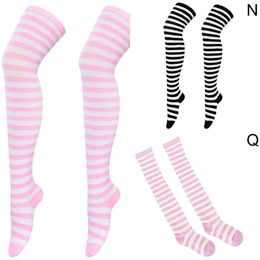 KLFN Sexy Socks Women Thigh High Over The Knee Socks For Ladies Striped Hosiery Long Cotton Stockings Knitted Warm Socks Multiple Colors Black 240416