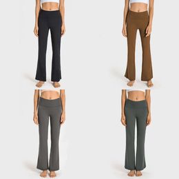 Split L_337 Hem Flared Comfortable Breathable Trousers With Back Waistband Pocket High Rise Pant