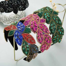 Headbands Luxury Baroque Wide-brimmed Headband Fashion Hair Accessories Women Leaf Shape Rhinestone Rice Bead Hairband Hair Band Girl New Y240417