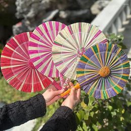 Decorative Figurines Portable Handmade Straw Fan Chinese Style DIY Leaf Hand Farmhouse Wall Decoration Round Shaped Summer Cooling
