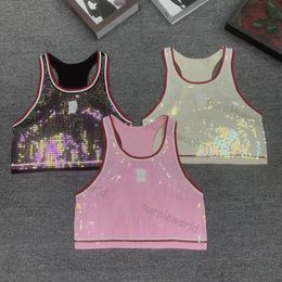 Women Sequin Knitted Vest Summer Sleeveless Croptop Sexy Tank Tops Luxury Women Clothing