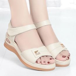 Sandals 2024 Summer Women Casual Flat Genuine Leather Female Wedges Soft Sole Cosy Mother Shoes Anti-slip