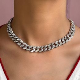 Chains Punk Crystal Buckle Miami Thick Cuban Choker Necklace For Women Iced Out Full Rhinestone Chunky Metal Necklaces248d