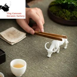 Tea Pets Chinese Mini Handmade White Porcelain Animal Cow Lucky Decoration Office Study Table Decorations Small Ornament K