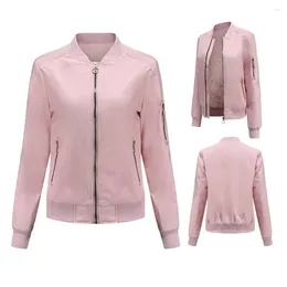 Women's Jackets Zipper Decor Sleeve Jacket Versatile Stand Collar Zip-up Coat Soft Warm Stylish With Elastic Cuffs For Spring