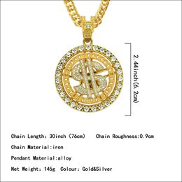 designer necklace Rich hip-hop rock punk personality trendy brand necklace with diamond embellishments rotating pendant rotating dollars