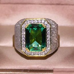 Band Rings Handmade Jewellery Fashionable Green Grandmother Zircon Mens And Womens Drop Delivery Ring Dhklb