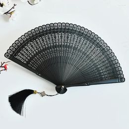 Decorative Figurines Classical Bamboo Hollow Small Folding Fan Japanese Style Chinese Antique Men And Women Handmade Dance Black