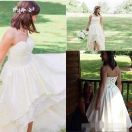 2024 High Low Country Wedding Dresses Ruched Pleats Sweetheart Neck Lace Tiered Skirt Corset Back Wedding Gown