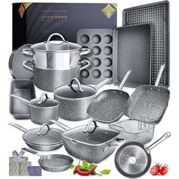 Home Hero 23 Piece Pots and Pans Set Non Stick - Induction Compatible Cookware and Bakeware - PFOA Free, Oven Safe, Granite Finish