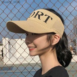 Visors Hat Outdoor Baseball Hat Sports Empty Top Hat Letter Breathable Extended Eaves Knitted Sun Visor Hat Women Y240417