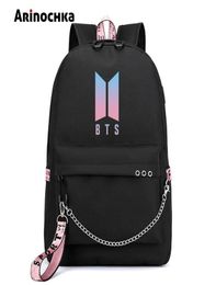 Korean Fashion Bangtan Boys Letter Backpack Love Yourself Usb Charging Travel Bag For Teenager Girls Ribbon Chains Schoolbag Q1904161644857