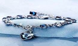 925 Sterling Silver Sapphire Bracelet For Women Romantic Heartshaped Blue Jewellery pulseira feminina kehribar bizuteria Bracelet Y7432033
